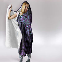 Teal Purple Polynesia Plumeria Tattoo Hooded Blanket