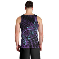 Teal Purple Polynesia Plumeria Tattoo Men Tank Top