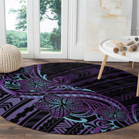 Teal Purple Polynesia Plumeria Tattoo Round Carpet