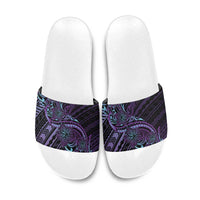 Teal Purple Polynesia Plumeria Tattoo Slide Sandals