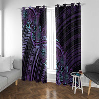 Teal Purple Polynesia Plumeria Tattoo Window Curtain