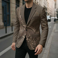 Brown Polynesia Plumeria Tattoo Blazer