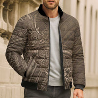 Brown Polynesia Plumeria Tattoo Bomber Puffer Jacket