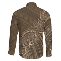 Brown Polynesia Plumeria Tattoo Family Matching Short Sleeve Bodycon Dress and Hawaiian Shirt