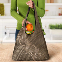 Brown Polynesia Plumeria Tattoo Grocery Bag