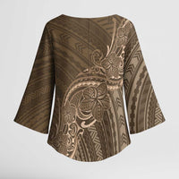 Brown Polynesia Plumeria Tattoo Kimono Sleeve Blouse