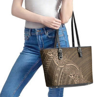 Brown Polynesia Plumeria Tattoo Leather Tote Bag