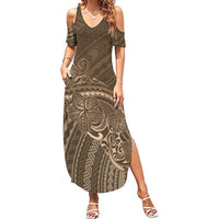Brown Polynesia Plumeria Tattoo Summer Maxi Dress