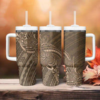 Brown Polynesia Plumeria Tattoo Tumbler With Handle