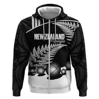Custom New Zealand Silver Fern Petanque Zip Hoodie Aotearoa Maori Pattern