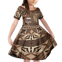 Samoa Siapo Family Matching Mermaid Dress and Hawaiian Shirt Happy Independence Day Vintage Vibes LT14 Daughter's Dress Brown - Polynesian Pride