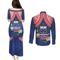 Samoan Independence Day Couples Matching Puletasi and Long Sleeve Button Shirt Manuia Le Tutoatasi O Samoa LT14 - Polynesian Pride