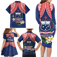 Samoan Independence Day Family Matching Long Sleeve Bodycon Dress and Hawaiian Shirt Manuia Le Tutoatasi O Samoa LT14 - Polynesian Pride