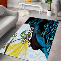 New Zealand Silver Fern Tui Bird Area Rug Maori Kowhai Paua Shell Taniko Motifs LT14 - Polynesian Pride