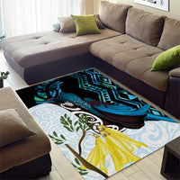 New Zealand Silver Fern Tui Bird Area Rug Maori Kowhai Paua Shell Taniko Motifs LT14 - Polynesian Pride