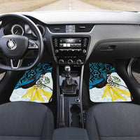 New Zealand Silver Fern Tui Bird Car Mats Maori Kowhai Paua Shell Taniko Motifs LT14 Set 2pcs - Front Turquoise - Polynesian Pride