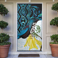 New Zealand Silver Fern Tui Bird Door Cover Maori Kowhai Paua Shell Taniko Motifs LT14 Turquoise - Polynesian Pride