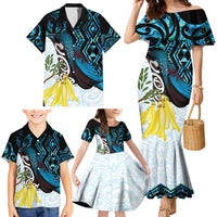 New Zealand Silver Fern Tui Bird Family Matching Mermaid Dress and Hawaiian Shirt Maori Kowhai Paua Shell Taniko Motifs LT14 - Polynesian Pride