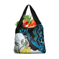 New Zealand Silver Fern Tui Bird Grocery Bag Maori Kowhai Paua Shell Taniko Motifs LT14 1-pack One Size Turquoise - Polynesian Pride