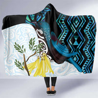 New Zealand Silver Fern Tui Bird Hooded Blanket Maori Kowhai Paua Shell Taniko Motifs LT14 One Size Turquoise - Polynesian Pride