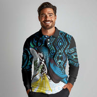 New Zealand Silver Fern Tui Bird Long Sleeve Polo Shirt Maori Kowhai Paua Shell Taniko Motifs LT14 - Polynesian Pride