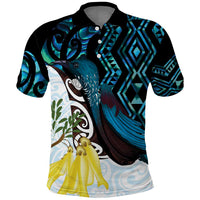 New Zealand Silver Fern Tui Bird Polo Shirt Maori Kowhai Paua Shell Taniko Motifs