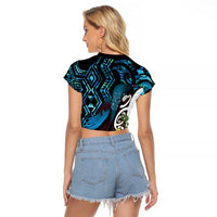 New Zealand Silver Fern Tui Bird Raglan Cropped T Shirt Maori Kowhai Paua Shell Taniko Motifs