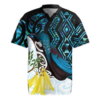 New Zealand Silver Fern Tui Bird Rugby Jersey Maori Kowhai Paua Shell Taniko Motifs LT14 Turquoise - Polynesian Pride