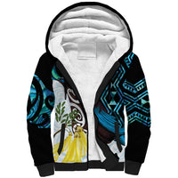 New Zealand Silver Fern Tui Bird Sherpa Hoodie Maori Kowhai Paua Shell Taniko Motifs LT14 Unisex Turquoise - Polynesian Pride