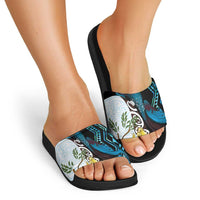New Zealand Silver Fern Tui Bird Slide Sandals Maori Kowhai Paua Shell Taniko Motifs LT14 - Polynesian Pride