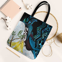 New Zealand Silver Fern Tui Bird Tote Bag Maori Kowhai Paua Shell Taniko Motifs LT14 Black Strap One Size Turquoise - Polynesian Pride
