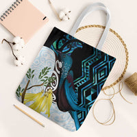 New Zealand Silver Fern Tui Bird Tote Bag Maori Kowhai Paua Shell Taniko Motifs LT14 White Strap One Size Turquoise - Polynesian Pride