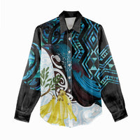 New Zealand Silver Fern Tui Bird Women Casual Shirt Maori Kowhai Paua Shell Taniko Motifs LT14 - Polynesian Pride