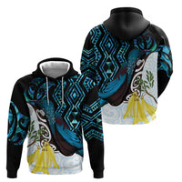 New Zealand Silver Fern Tui Bird Zip Hoodie Maori Kowhai Paua Shell Taniko Motifs LT14 - Polynesian Pride