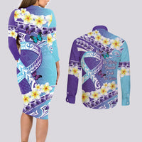 No Story Should End Too Soon Suicide Awareness Couples Matching Long Sleeve Bodycon Dress and Long Sleeve Button Shirt Purple And Teal Polynesian Ribbon LT14 - Polynesian Pride