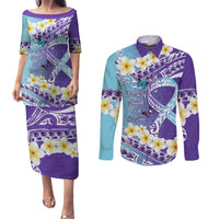 No Story Should End Too Soon Suicide Awareness Couples Matching Puletasi and Long Sleeve Button Shirt Purple And Teal Polynesian Ribbon LT14 Purple - Polynesian Pride