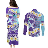 No Story Should End Too Soon Suicide Awareness Couples Matching Puletasi and Long Sleeve Button Shirt Purple And Teal Polynesian Ribbon LT14 - Polynesian Pride