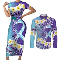 No Story Should End Too Soon Suicide Awareness Couples Matching Short Sleeve Bodycon Dress and Long Sleeve Button Shirt Purple And Teal Polynesian Ribbon LT14 Purple - Polynesian Pride