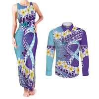 No Story Should End Too Soon Suicide Awareness Couples Matching Tank Maxi Dress and Long Sleeve Button Shirt Purple And Teal Polynesian Ribbon LT14 Purple - Polynesian Pride
