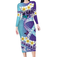 No Story Should End Too Soon Suicide Awareness Family Matching Long Sleeve Bodycon Dress and Hawaiian Shirt Purple And Teal Polynesian Ribbon LT14 Mom's Dress Purple - Polynesian Pride
