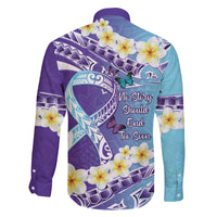 No Story Should End Too Soon Suicide Awareness Family Matching Off The Shoulder Long Sleeve Dress and Hawaiian Shirt Purple And Teal Polynesian Ribbon LT14 - Polynesian Pride