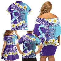 No Story Should End Too Soon Suicide Awareness Family Matching Off Shoulder Short Dress and Hawaiian Shirt Purple And Teal Polynesian Ribbon LT14 - Polynesian Pride