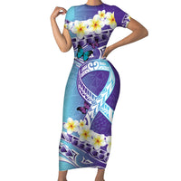 No Story Should End Too Soon Suicide Awareness Family Matching Short Sleeve Bodycon Dress and Hawaiian Shirt Purple And Teal Polynesian Ribbon LT14 Mom's Dress Purple - Polynesian Pride