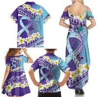 No Story Should End Too Soon Suicide Awareness Family Matching Summer Maxi Dress and Hawaiian Shirt Purple And Teal Polynesian Ribbon LT14 - Polynesian Pride