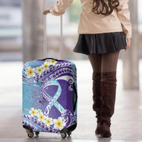 No Story Should End Too Soon Suicide Awareness Luggage Cover Purple And Teal Polynesian Ribbon
