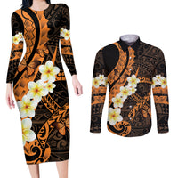Liver Cancer Awareness Month Couples Matching Long Sleeve Bodycon Dress and Long Sleeve Button Shirt Awareness Is Key Orange Polynesian Ribbon LT14 Orange - Polynesian Pride