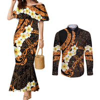 Liver Cancer Awareness Month Couples Matching Mermaid Dress and Long Sleeve Button Shirt Awareness Is Key Orange Polynesian Ribbon LT14 Orange - Polynesian Pride