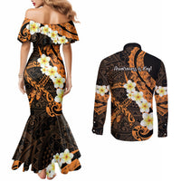 Liver Cancer Awareness Month Couples Matching Mermaid Dress and Long Sleeve Button Shirt Awareness Is Key Orange Polynesian Ribbon LT14 - Polynesian Pride