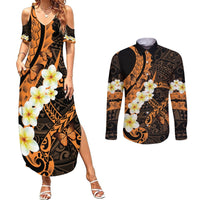 Liver Cancer Awareness Month Couples Matching Summer Maxi Dress and Long Sleeve Button Shirt Awareness Is Key Orange Polynesian Ribbon LT14 Orange - Polynesian Pride