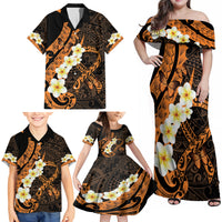Liver Cancer Awareness Month Family Matching Off Shoulder Maxi Dress and Hawaiian Shirt Awareness Is Key Orange Polynesian Ribbon LT14 - Polynesian Pride